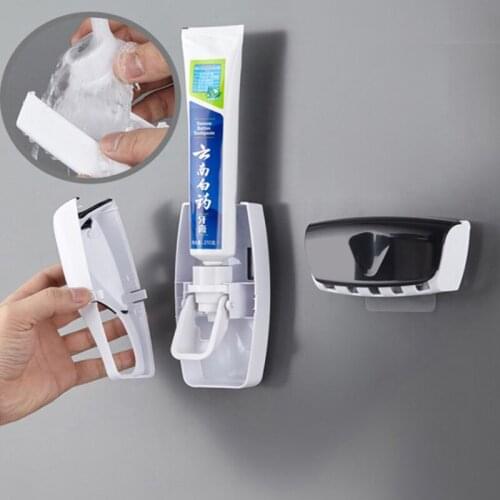 Automatic Toothpaste Dispenser Wall Mount Toothbrush Storage Free Punching