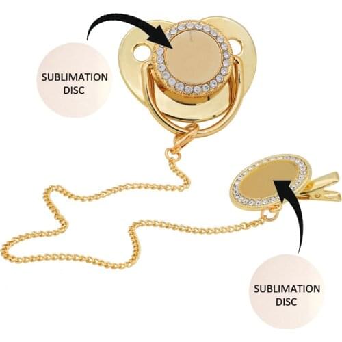 BLINGONLY Bling Sublimation Pacifier Blanks Baby Gold Plated Dummy With Chain Clip