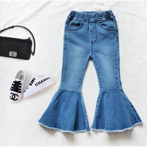 Girls Korean Style Mid-waist Big Flared Baby Stitching Long Pants Korean Baby Clothes Toddler Girl Fall Clothes 2021