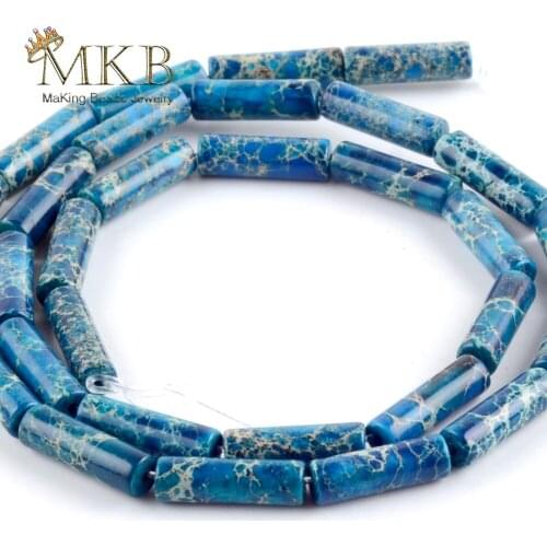 Natural Stone Beads 4*13mm Light Blue Sea Sediment Jaspers Tube Beads For Needlework Jewelry Making Diy Bracelets Accessories