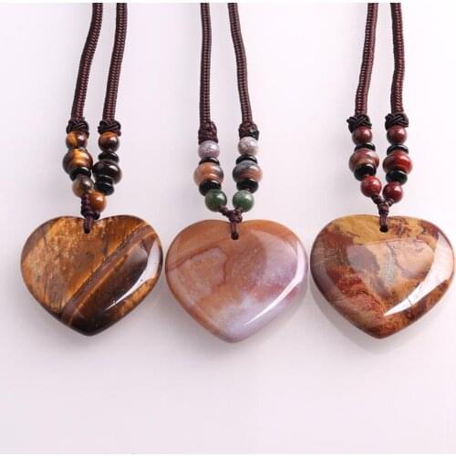 Chakra 40*40mm Natural Stone Love Heart Necklaces & Pendants for Lover Gem Stone Reiki Healing Necklace Charm Jewelry Pendulum
