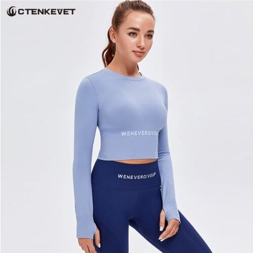 Ctenkevet Seamless Yoga Long Sleeve Womens Slim Breathable Sports Top Gym Outdoor Workout Running Push-Ups T-Shirts Solid Color