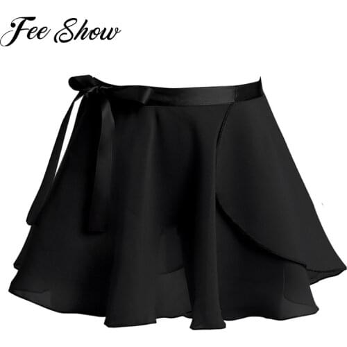 Kids Skirts Teen Girls Ballet Dance Basic Classic Chiffon Mini Wrap Skirt with Tie Waist for Stage Performance Dancewear