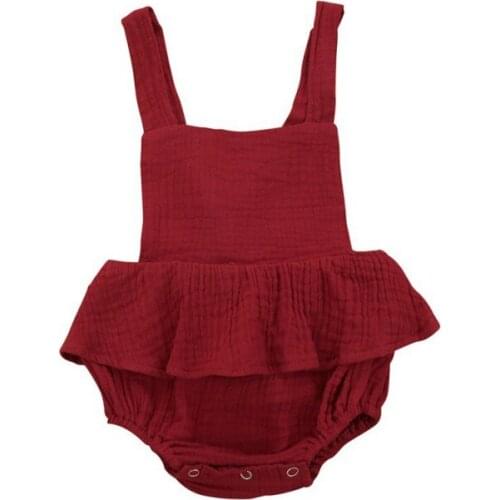 Newborn Infant Kids Baby Girl Romper Sleeveless Solid Cotton Jumpsuit Red Playsuit Summer Clothes 0-18M