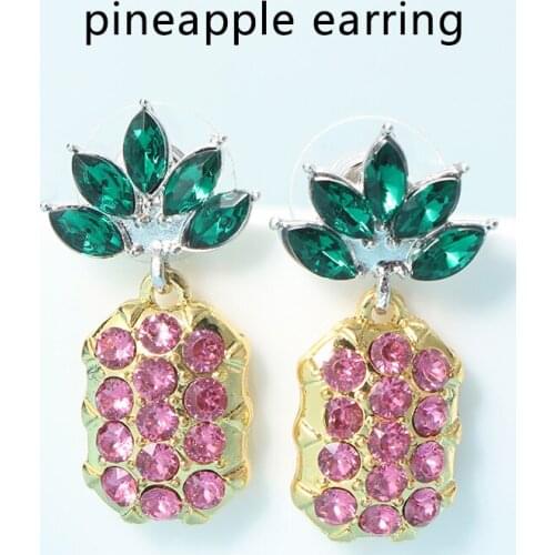 Womens Girls Pineapple Stud Earring Cute Bling Fruit Pineapple Crystal Earring Jewelry Gold Pink Fashion Ear Stud Earring
