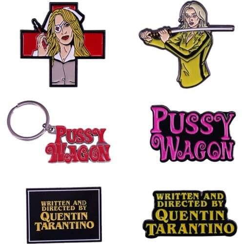Kill Bill Badge Quentin Tarantino Pin Pussy Wagon Keychain Elle Driver Nurse Outfit Brooch Cult Classic Movie Inspired Jewelry