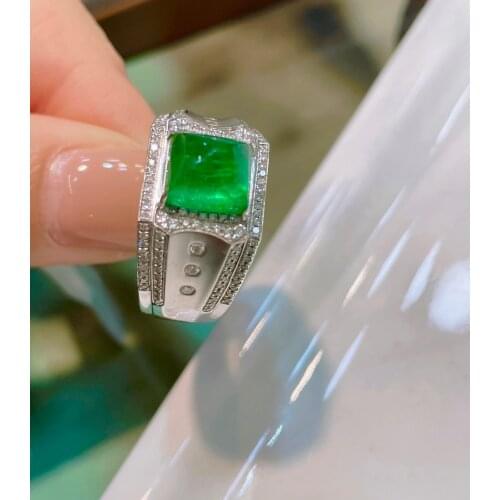 Emerald Rings Fine Jewelry 18K Gold Real Natural Vivid Green Emerald 3.105ct Gemstones Male Rings for Mens Fine Ring