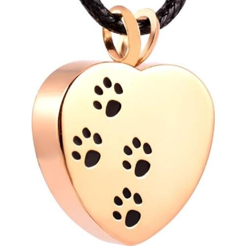 KLH2479 Golden Heart Urn Necklaces Pet Dog Paw Print Cremation Necklace Memorial Pendant Ashes with Free Plastic Funnel