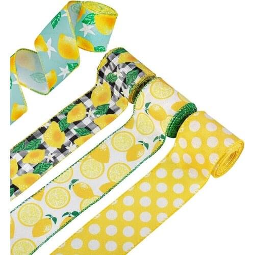 HOT 24 Yards Lemon Wired Edge Ribbon 2.5 Inches Wide Summer Polyester Lemon Ribbon for Wreaths Wrapping Floral Arrangements