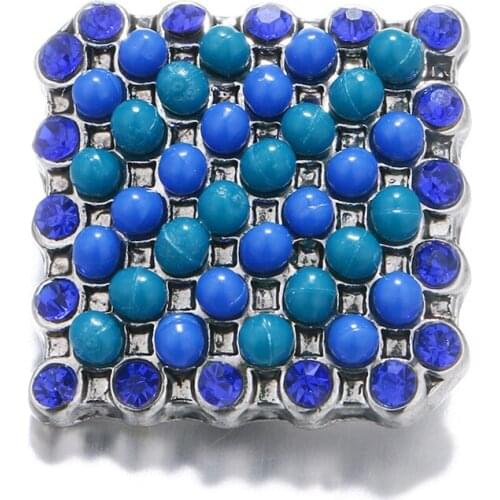 Fashion beauty Square Blue beads 20MM metal snap buttons fit snap bracelet snap jewelry wholesale KZ1300