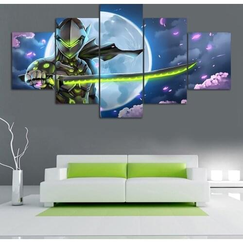 Home Decor Poster HD Pictures Prints Canvas 5 Piece Modular OVERWATCH Genji Game Art Decorative Painting Framed