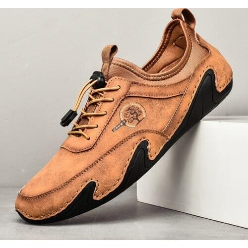 2021 New Mens Leather Loafers Luxury Brand Business Lace-Up Loafers Moccasins Fashion Casual Soft Non-Slip Driving Shoes Hot