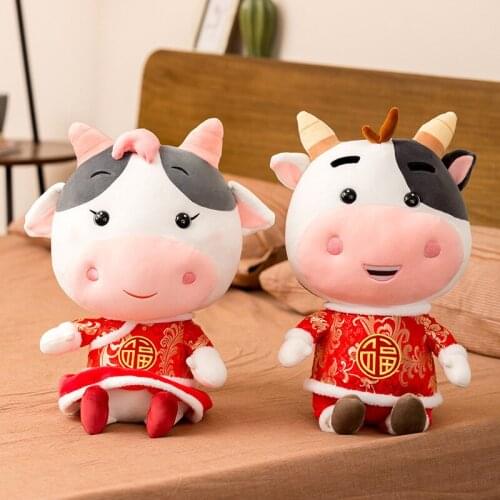 New Cute Cattle Plush Toy Lovely Simulation Zodiac Mascot Cartoon Bull Soft Stuffed Doll Pillow Cushion Birthday Christmas Gifts