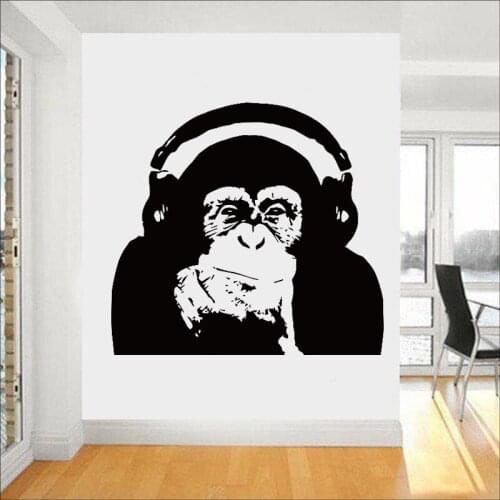 Gorilla Wall Decals Home Design, Vinyl Wall Stickers, Used For Bedroom Mural Wall Art, Gorilla Listening To Music Wall Stickers