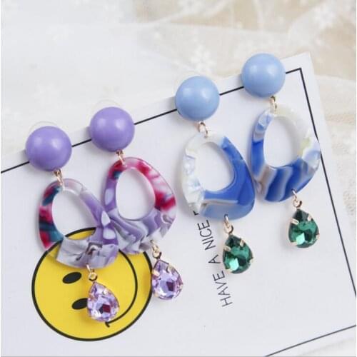 New Irregular Colorful Texture Round Circle Earrings for Women Water Drop Rhinestone Pendant Jewelry Earring