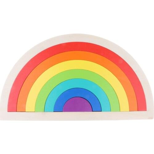 Rainbow Tunnel Stacker - Children Nesting Puzzle/Creative Building Blocks - Toddlers Wooden Toy - 7 Pieces & 7 Colors