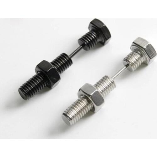 Black / Silver Color Optional Fashion Novelty Piece Mens High Quality Stainless Steel Screw Stud Earrings Punk Style Jewelry