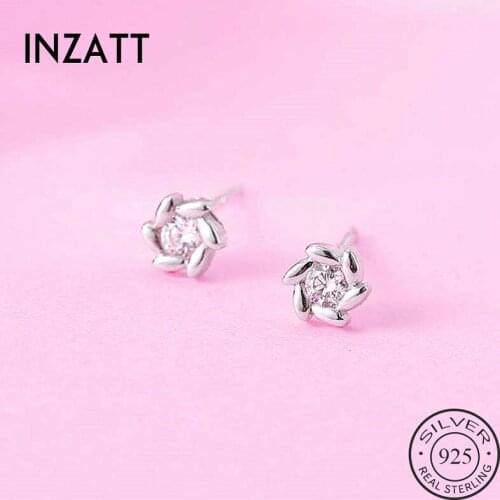 INZATT Real 925 Sterling Silver Zircon Flower Stud Earrings For Fashion Woman Party Plant Fine Jewelry Cute Accessories Gift