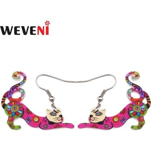 WEVENI Animal Acrylic Dangle Drop Lady CAT Pets Cute Long Earrings Gift Trendy Jewelry For Girls Women Teen Anime Gift 2018 Gift