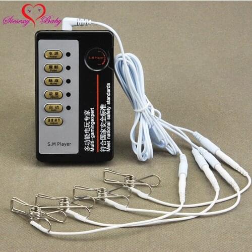 4pcs Nipple Clamp Electric Shock Host and Cable electro shock sex toys electro stimulation sex toys for TENS adult game