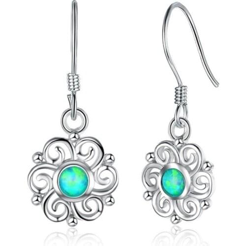Trendy Silver Plated Flower of Life 3 Colors Opalite Opal Drop Earrings for Women Fashion Jewelry