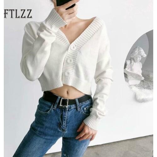 Fashion Women Short Sweater 2020 New Spring Autumn Long Sleeve V-neck Single Breasted Knitted Cardigan Korean Ladies Crop Tops