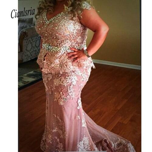 Plus Size Mother Dresses V Neck LaceAppliques Beaded Cap Sleeves Plus Size Prom Dresses Party Dress Mother of Bride Dress