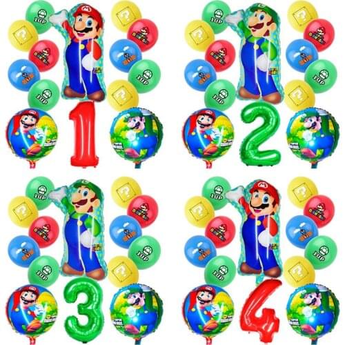 14 pcs Cartoons Super Mary Mario Balloon Set Mario Luigi brothers Game theme Childrens birthday party decorations Balloon toy