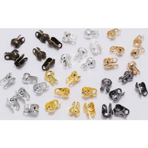 200pcs 1.5 2.4 3.2mm Bronze Gold Plated End Crimps Beads Ball Chain Connector Clasp For DIY Jewelry Making Supplies Wholesale
