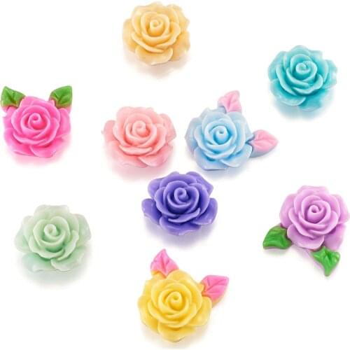 200pcs Opaque Resin Cabochon Rose Flowers Beads Buttons Flatback Cabochon Scrapbook 19x8mm DIY Embellishments Accessories