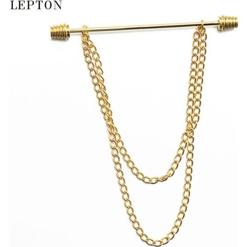 2017 Hot Mens Stainless Steel Gold Collar Pin With Chain 7cm Brooch Tie Collar Pin Round Head for Skinny Tie Shirt With Collar