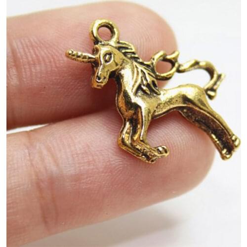 4pcs Charms Horse Unicorn 15x25mm Antique Gold Color Pendants DIY Crafts Making Findings Handmade Tibetan Jewelry For Necklace