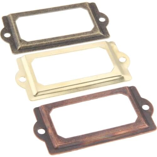 5pcs Label Pull Frame Handle Antique Bronze/Gold/Red Copper File Name Card Holder Furniture Cabinet Drawer Box Bin Knobs w/screw