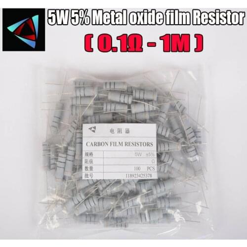50PCS 5% 5W Metal oxide film Resistor 0.1R ~ 1M 100R 220R 330R 1K 1.5K 2.2K 3.3K 4.7K 10K 22K 47K 100K 0.22 0.33 Carbon Film