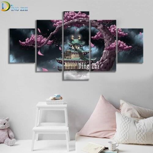 5D Diamond Painting Japan Anime Art Fantasy Flower Tree Child Room Decor Diamond Embroidery Mosaic Multi-Panel Cartoon House