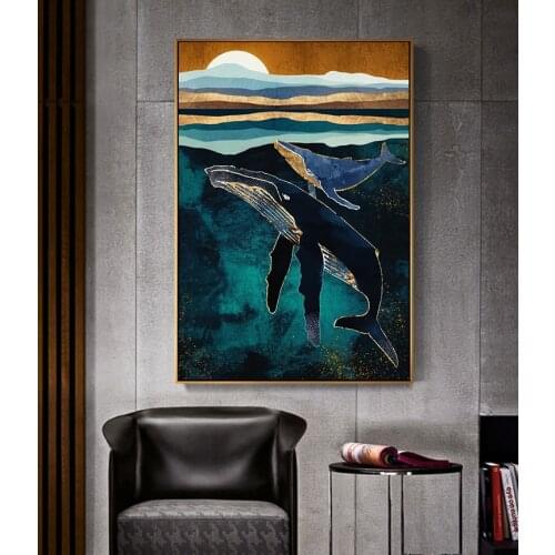 Abstract Jellyfish Dolphin Snake Canvas Painting Marine Life Undersea Landscape Poster Print Modern Picture Room Home Decor