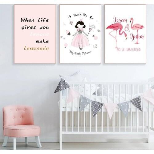 Abstract Flamingo Princess Wall Art Poster Quotes Art Prints Cake Diamond Flower Canvas Painting Nordic Pictures Girl Room Decor