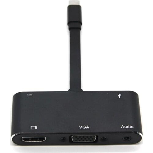 5 in 1 USB C to HDMI-compatible Adapter 4K Type-C to VGA/Audio/USB 3.0 Port+USB C Port(PD) Converter for Laptop Macbook