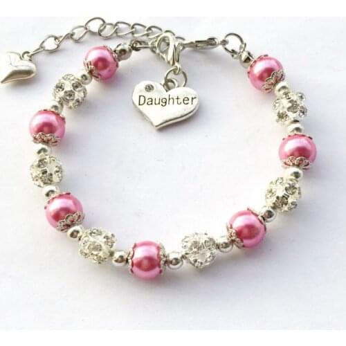 Daughter Bracelet Girls Gift Idea Handmade Beaded Lobster Charm Glass Pearl Jewelry