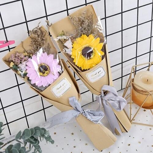 Single Rose Soap Bouquet Sun Flower Immortal Gypsophila Dry Flower Valentines Day Gift Event Soap Flower Gift