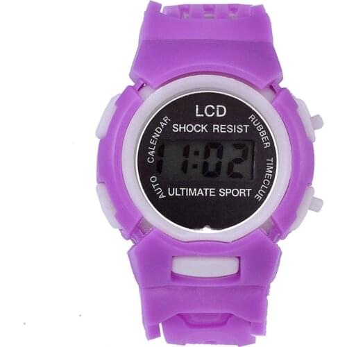 Digital LCD Purple Cute Girl Kids Wristwatch Silicone Strap Waterproof Children Fashion Sport Watch Alarm Hand clock