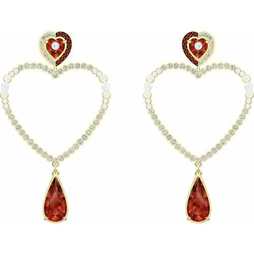 Long Drop Earrings Swa 1:1 Red Heart Baroque Droplet Ear Stud Girlfriend Fine Jewelry 2020 Luxury Women