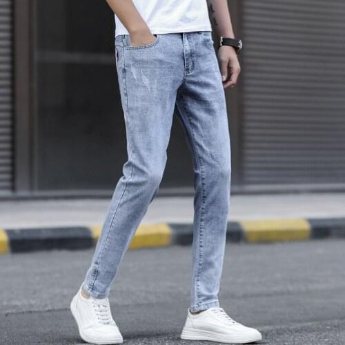 Denim Jeans mens autumn thin Korean style trendy brand slim small feet mens casual all-match light-color teenager pencil pants