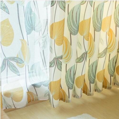 Bedroom European Linen Curtains Leaves Printed Customize Sizes