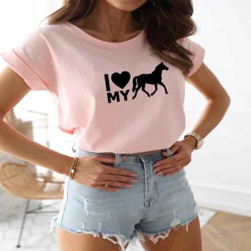 I Love My Horse T-Shirt Women New Fashion Summer Short Sleeve Girls Horse Riding TShirt Casual Loose O-Neck Camisetas Streetwear