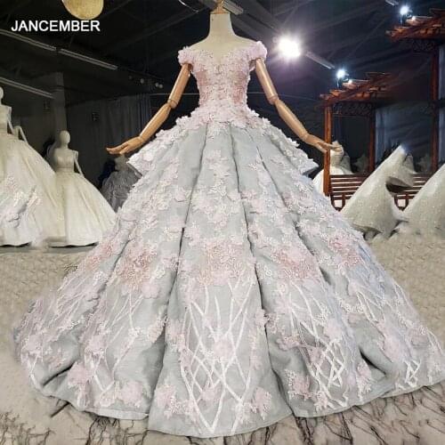 HTL1726 Quiet And Elegant Light Pink And Light Gray Evening Dress 2020 With Applique Lace Up Back свадеьное платье