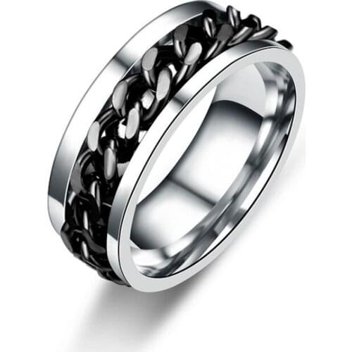 Classic Spinner Chain Men Rings Cool Stainless Steel 8mm Width Fashion Rings for Men Women Jewelry Party Gift Mens Rings
