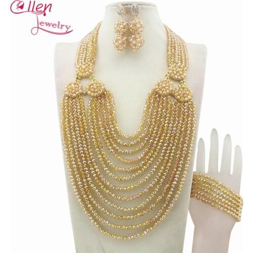 Handmade Chunky necklace Wedding Jewelry Sets Nigerian Beaded Wedding Bridal Necklace Jewelry Sets Free Shipping W12050
