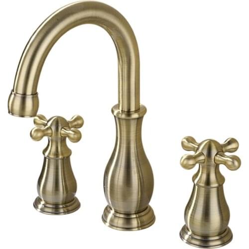 Bathroom basin faucet deck mounted double handle faucet Brushed Bronze Mixer Hot Cold sink Faucet 3 hole Bathtub Tap