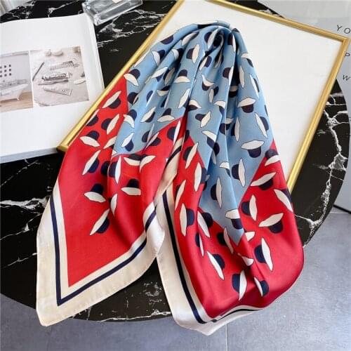 Summer Scarf Silk Hairband Women Tie Soft Foulard Square Scarves Design Print Neckerchief Bandana Shawl Wrap Spring New 2021